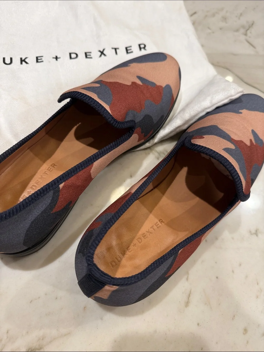 Duke + Dexter London Men’s Camouflage Slip-On Loafers in Tan, Brown & Gray